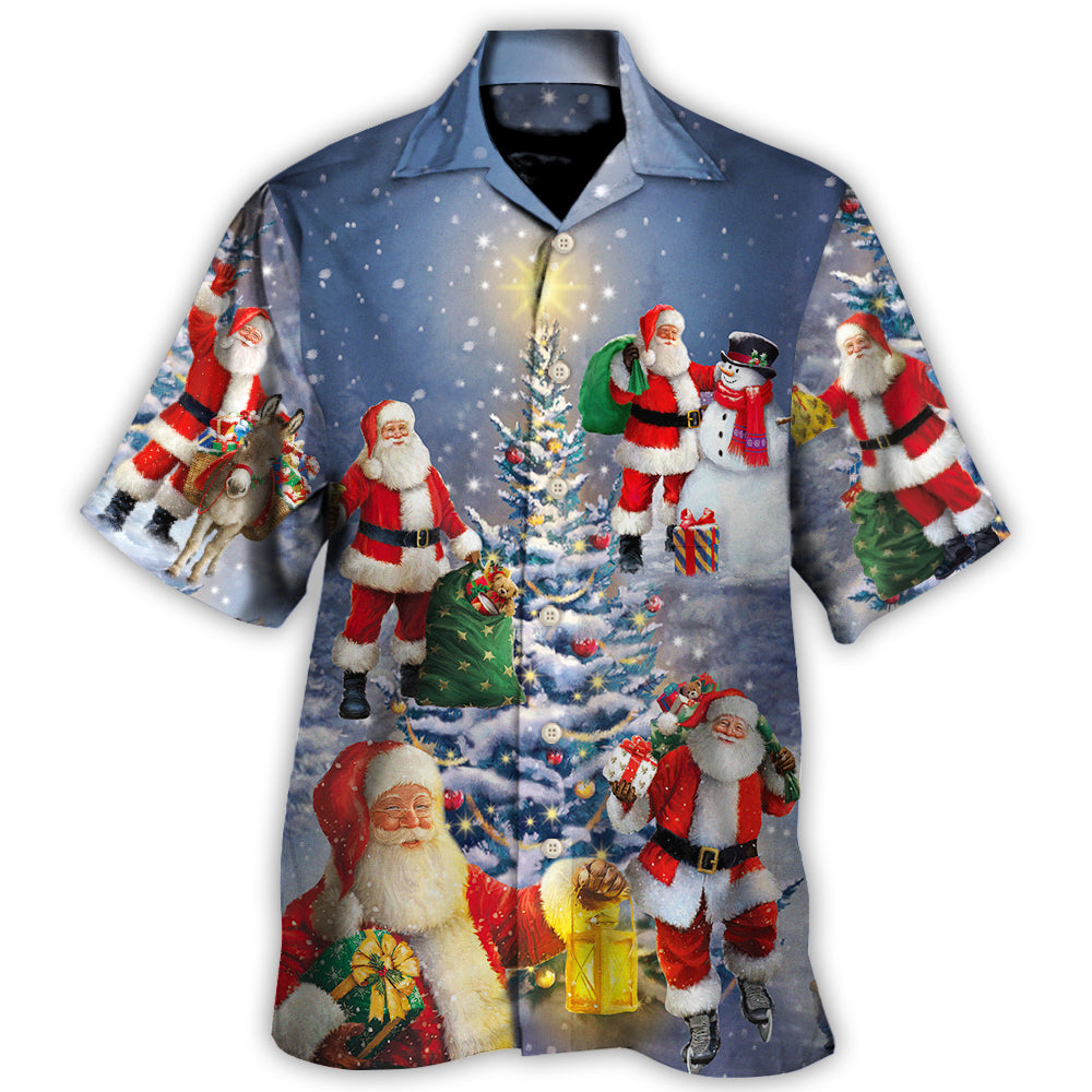 Hawaiian Shirt / Adults / S Christmas Santa Claus In Love Light Xmas Tree - Hawaiian Shirt - Owls Matrix LTD