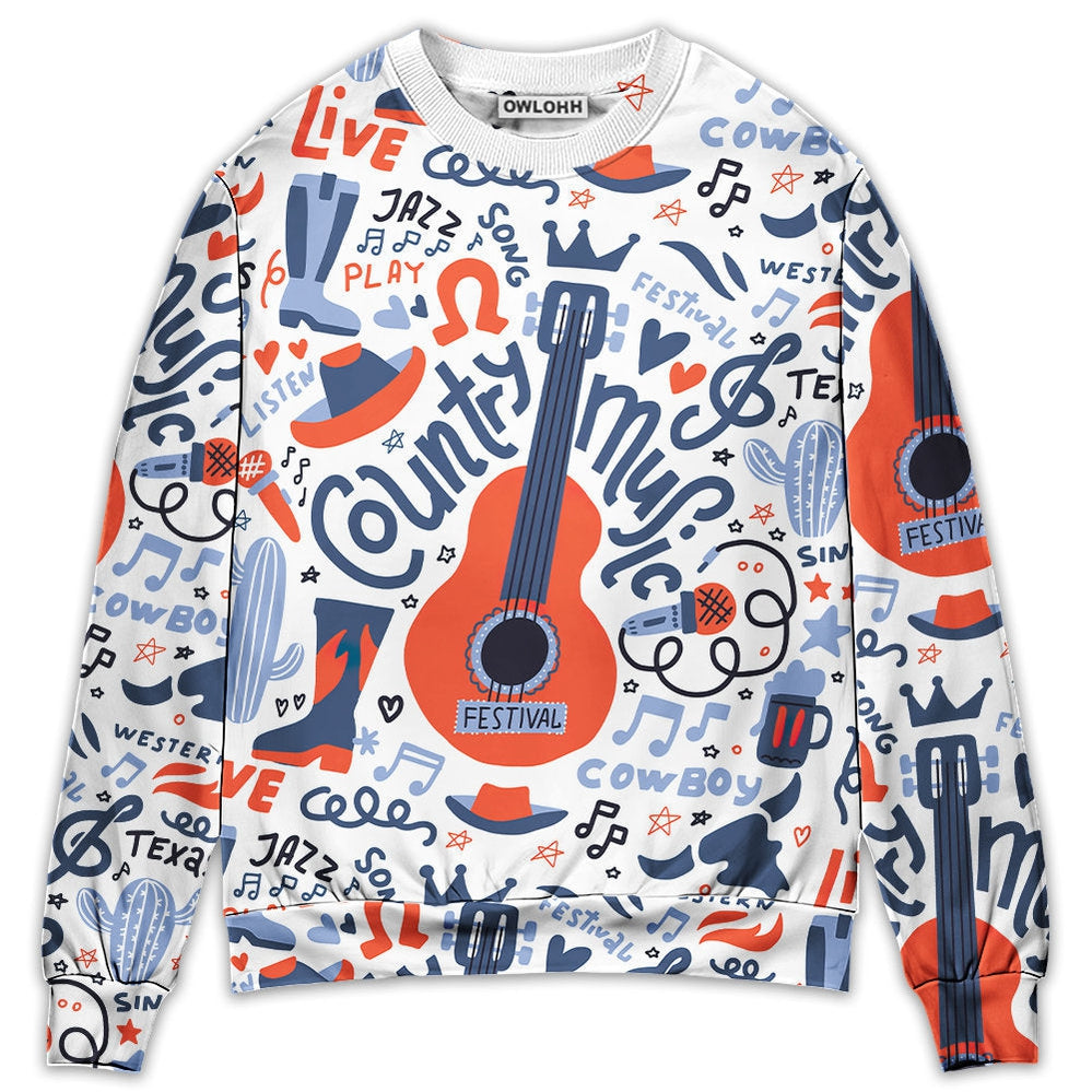 Guitar Country Music Festival Elements - Sweater - Ugly Christmas Sweaters - Owls Matrix LTD