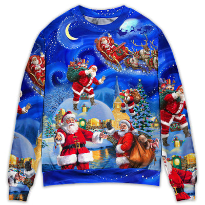 Sweater / S Christmas Santa Claus In The Town Magic Night Art Style - Sweater - Ugly Christmas Sweaters - Owls Matrix LTD