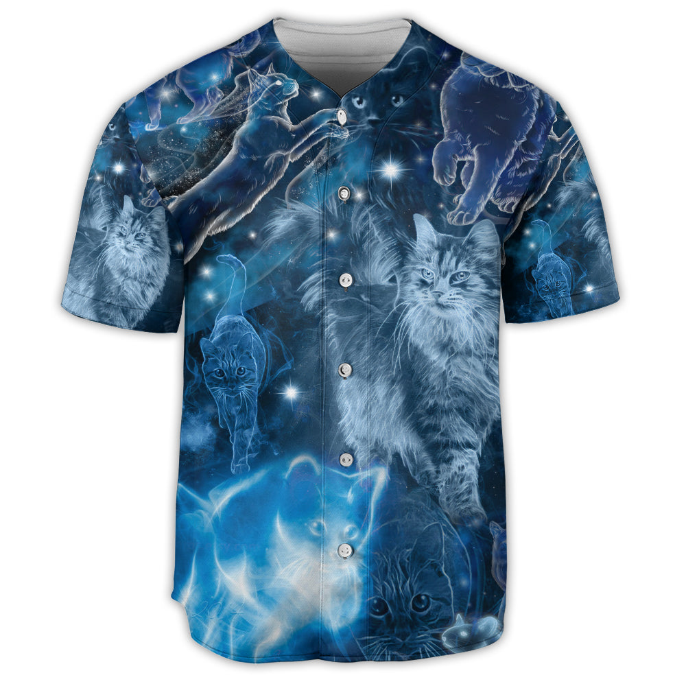 Cat Love Blue Neon Cat Style - Baseball Jersey - Owls Matrix LTD