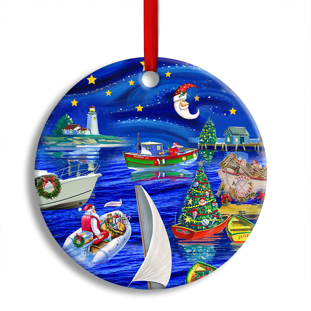 Pack 1 Christmas Boat Merry Xmas And Happy New Year - Circle Ornament - Owls Matrix LTD