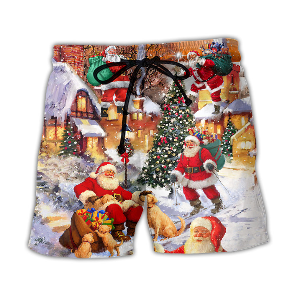 Beach Short / Adults / S Christmas Santa Claus Story In The Town Gift For Xmas - Beach Short - Owls Matrix LTD