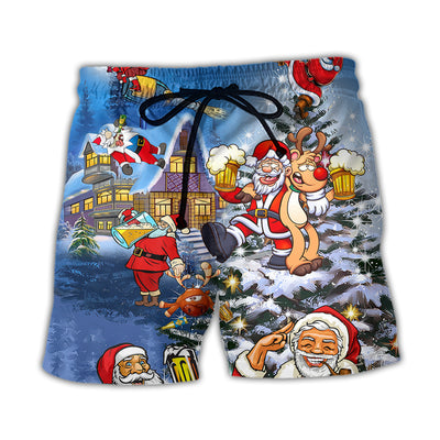 Beach Short / Adults / S Christmas Funny Santa Claus Drinking Beer Troll Xmas - Beach Short - Owls Matrix LTD