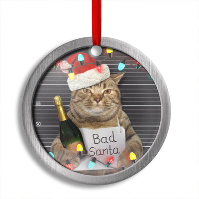 Pack 1 Christmas Cat Bad Santa Champagne And Santa Hat - Circle Ornament - Owls Matrix LTD