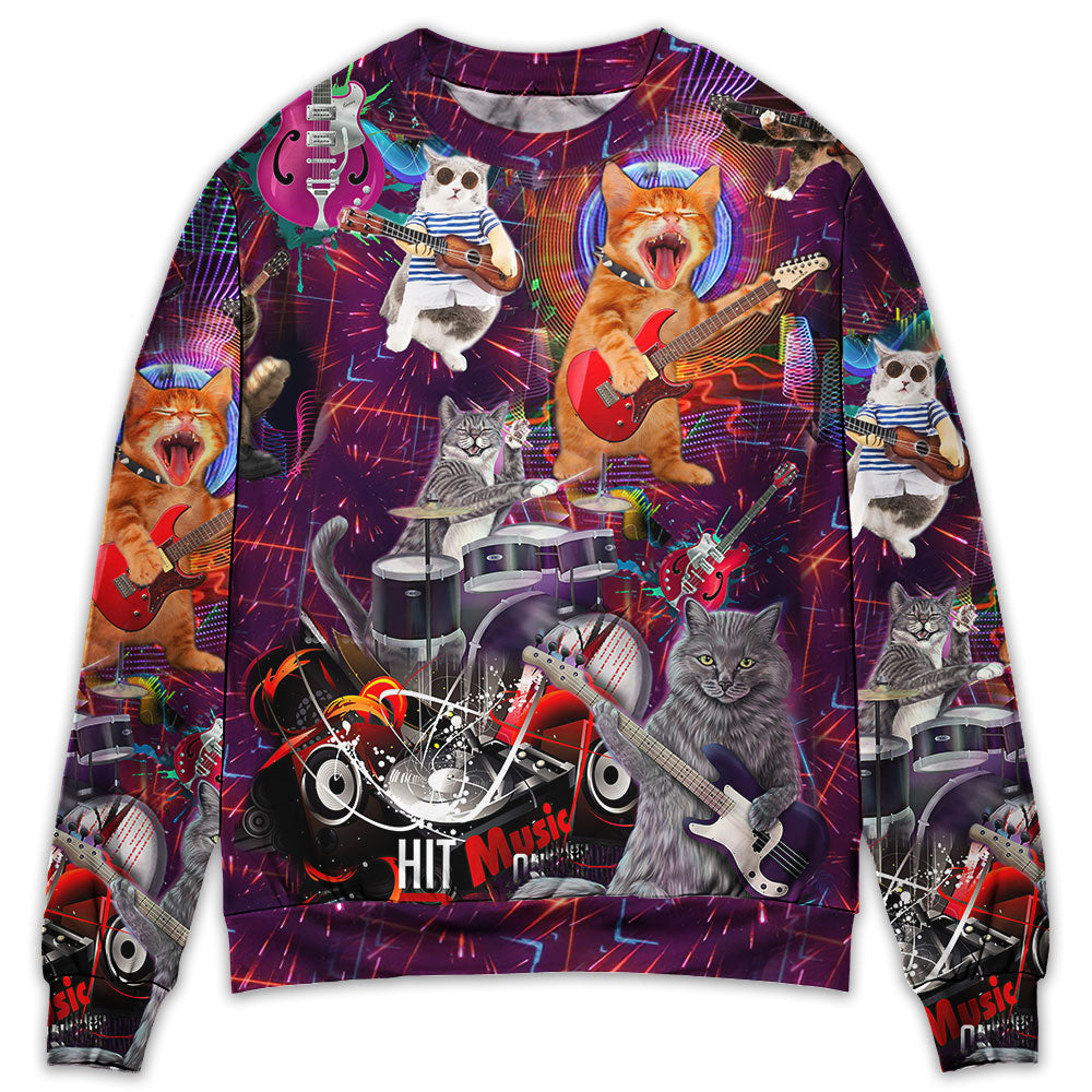 Cat Rocker Funny Style - Sweater - Ugly Christmas Sweaters - Owls Matrix LTD