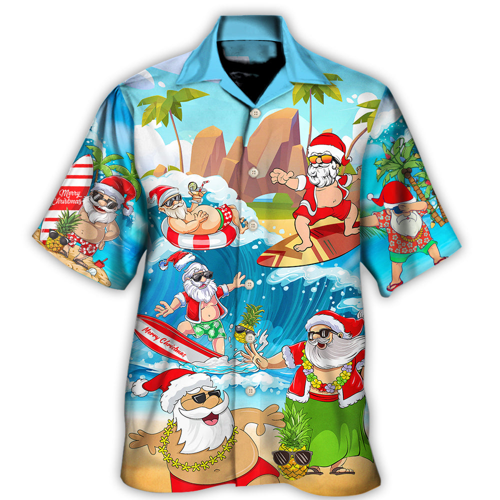 Hawaiian Shirt / Adults / S Christmas Santa Claus Play On The Beach Mele Kalikimaka Funny - Hawaiian Shirt - Owls Matrix LTD