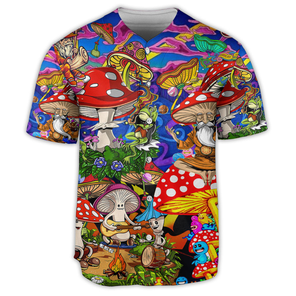 S Hippie Mushroom Happy Life - Baseball Jersey - Owls Matrix LTD