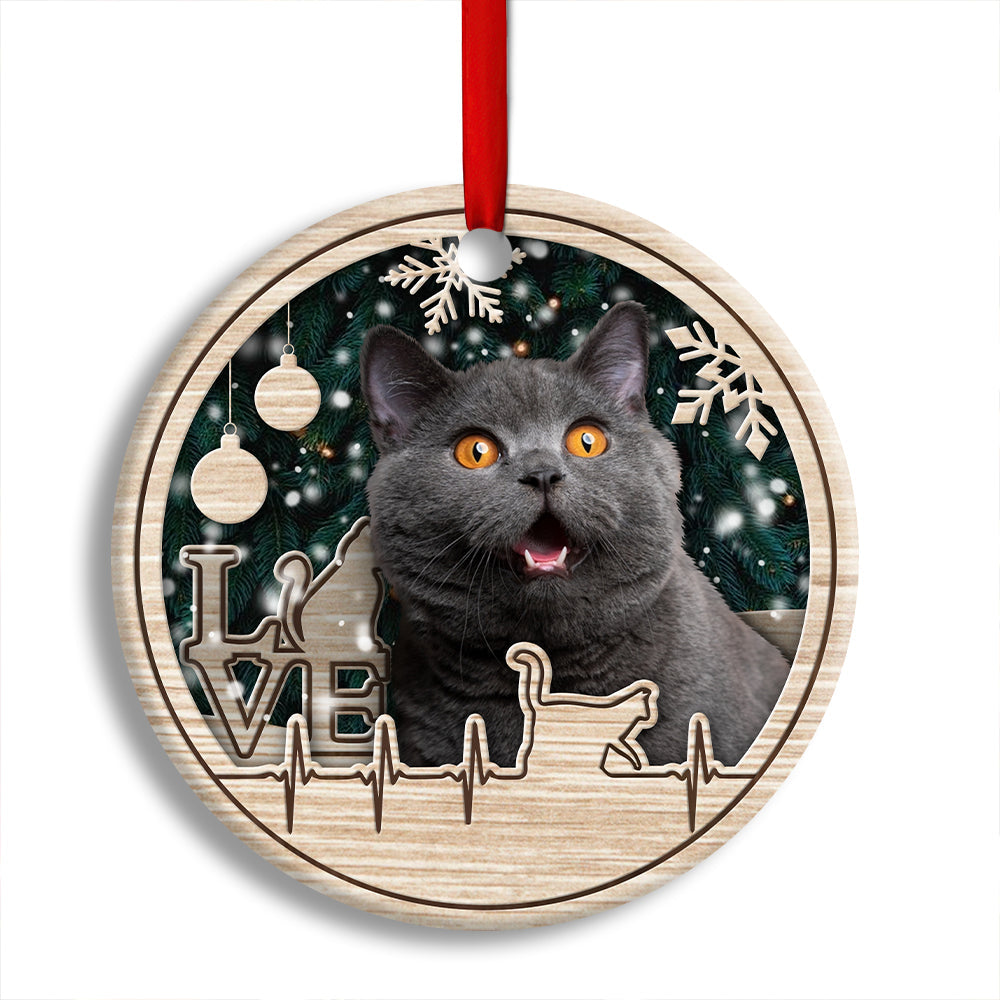 Pack 1 Christmas Cat Lover Heart Beat - Circle Ornament - Owls Matrix LTD