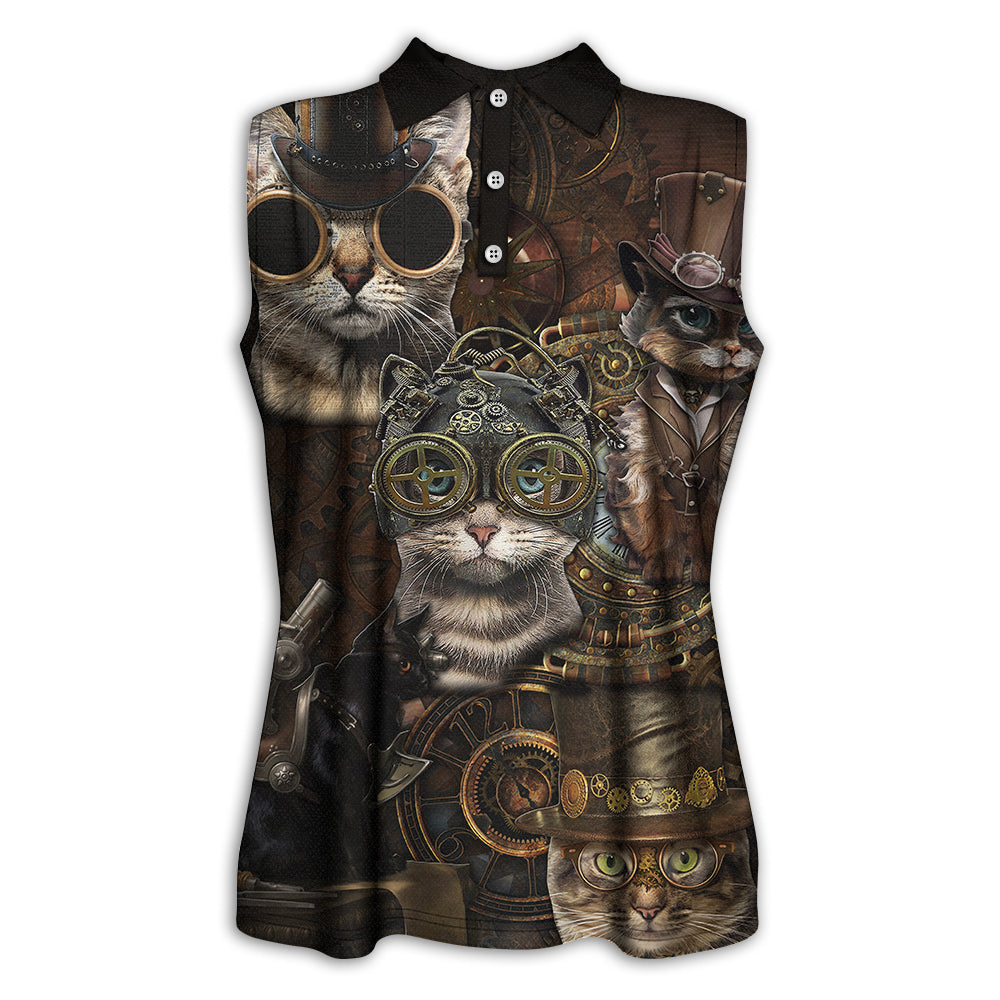 XS Cat Streampunk Vintage Style - Women's Polo Shirt - Owls Matrix LTD