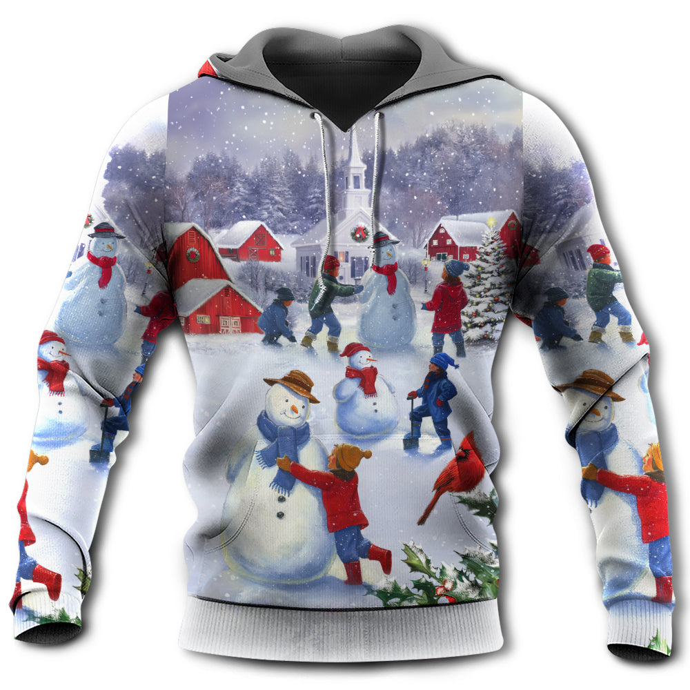 Christmas Children Love Snowman In The Christmas Town - Hoodie - Owls Matrix LTD