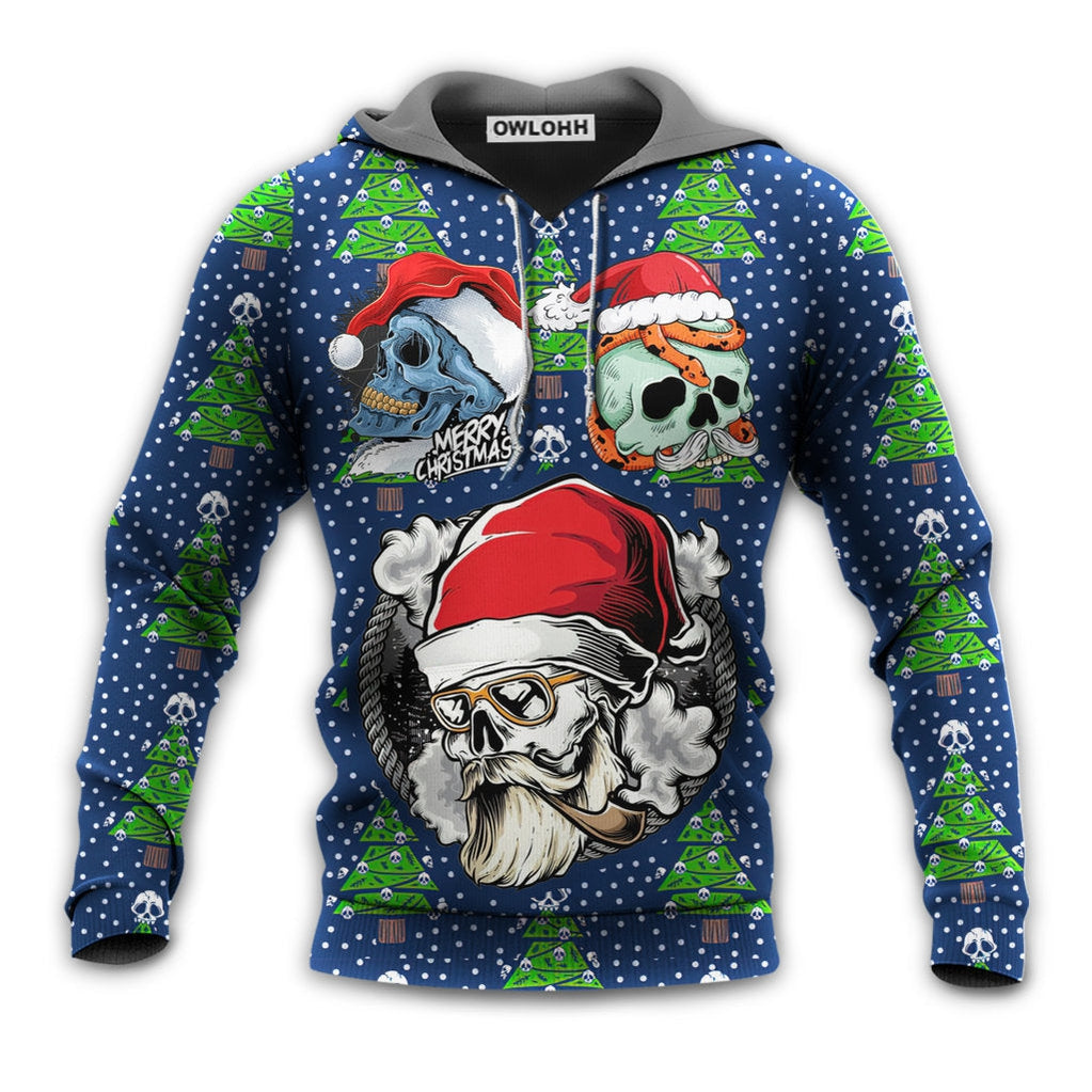 Unisex Hoodie / S Christmas Skull With Santa Hat Merry Christmas Snow - Hoodie - Owls Matrix LTD