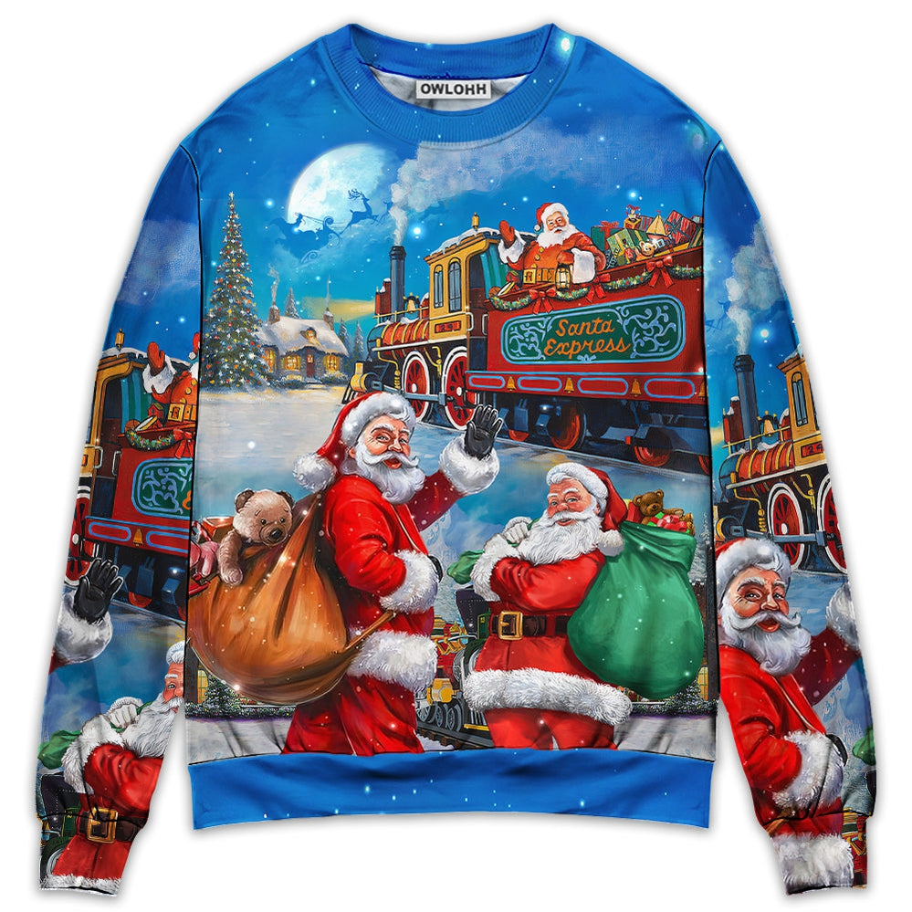 Sweater / S Christmas Santa Claus Train Gift For Xmas Art Style - Sweater - Ugly Christmas Sweaters - Owls Matrix LTD