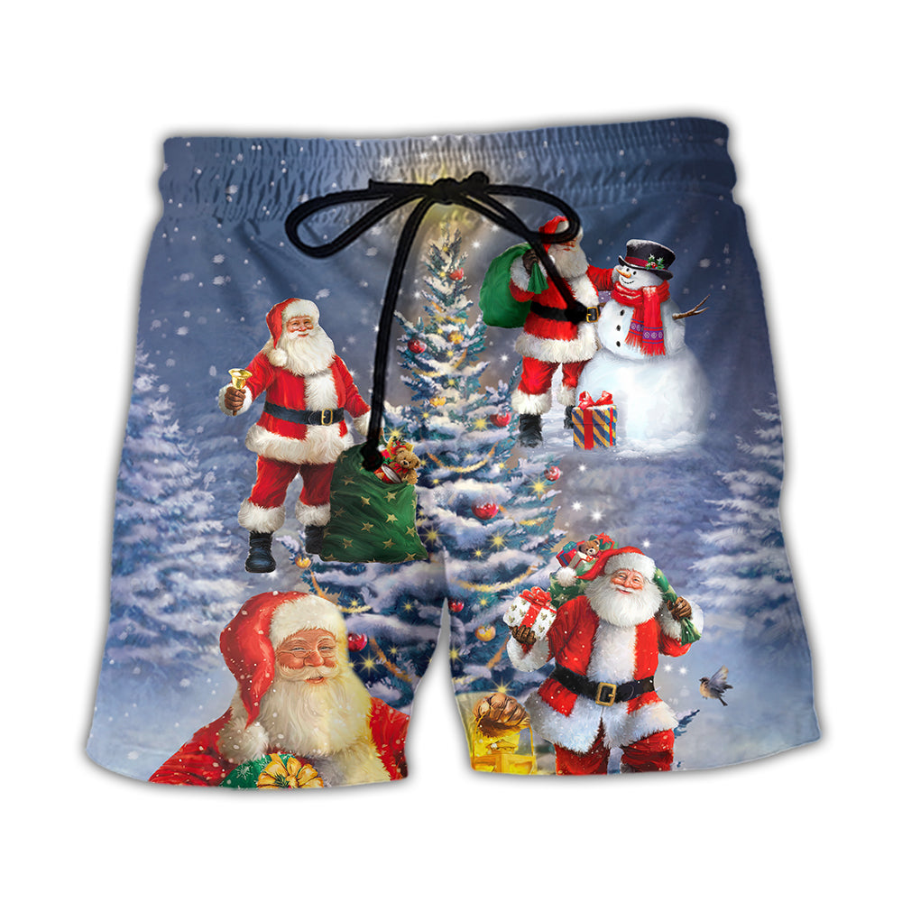Beach Short / Adults / S Christmas Santa Claus In Love Light Xmas Tree - Beach Short - Owls Matrix LTD