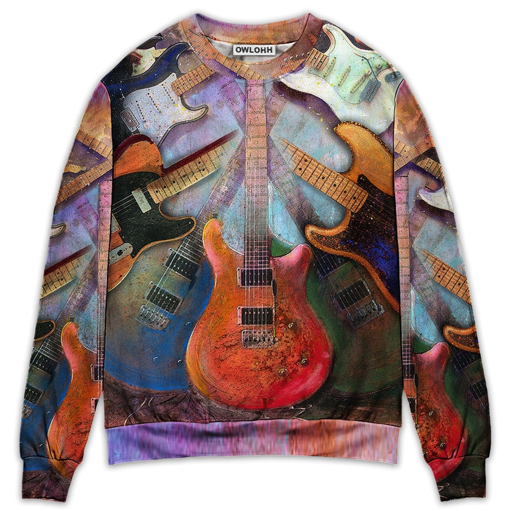 Sweater / S Guitar Abstract Colorful Lover Guitar Art Style - Sweater - Ugly Christmas Sweaters - Owls Matrix LTD