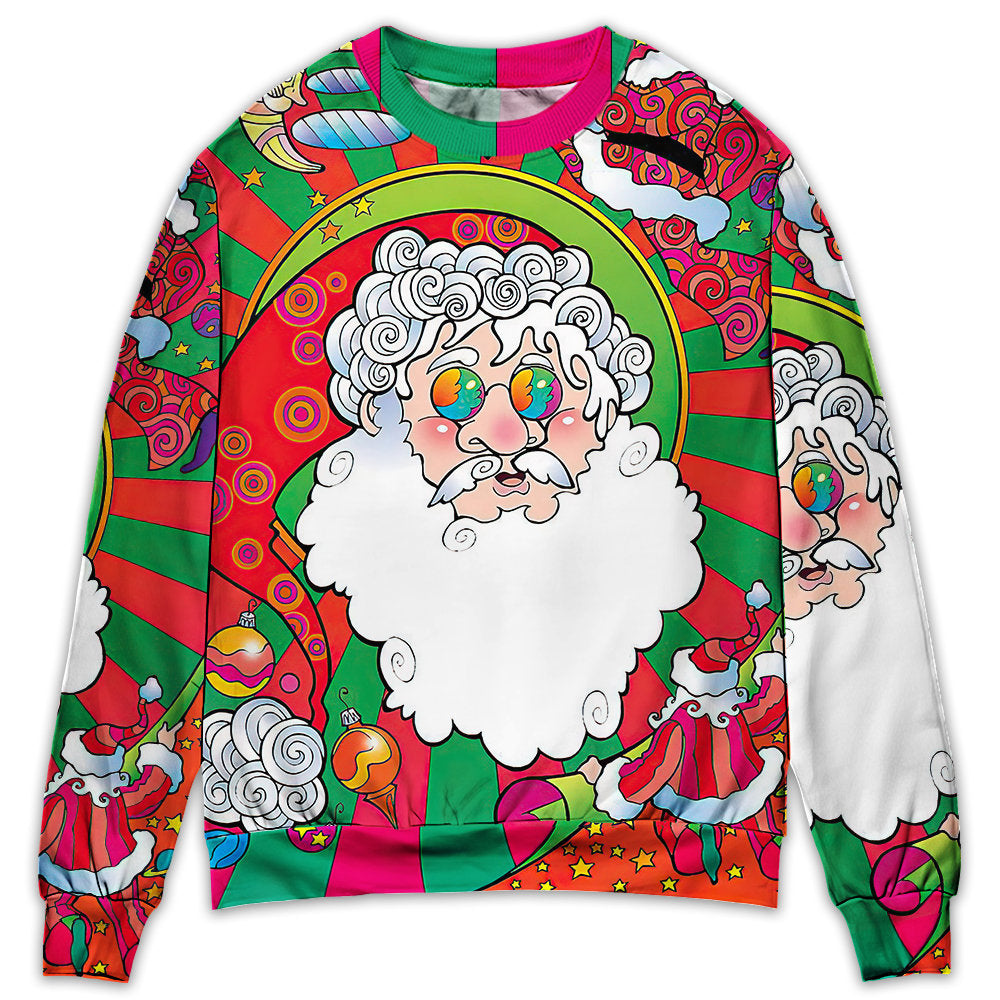 Sweater / S Christmas Santa Claus Psychedelic Colorful Hippie - Sweater - Ugly Christmas Sweaters - Owls Matrix LTD