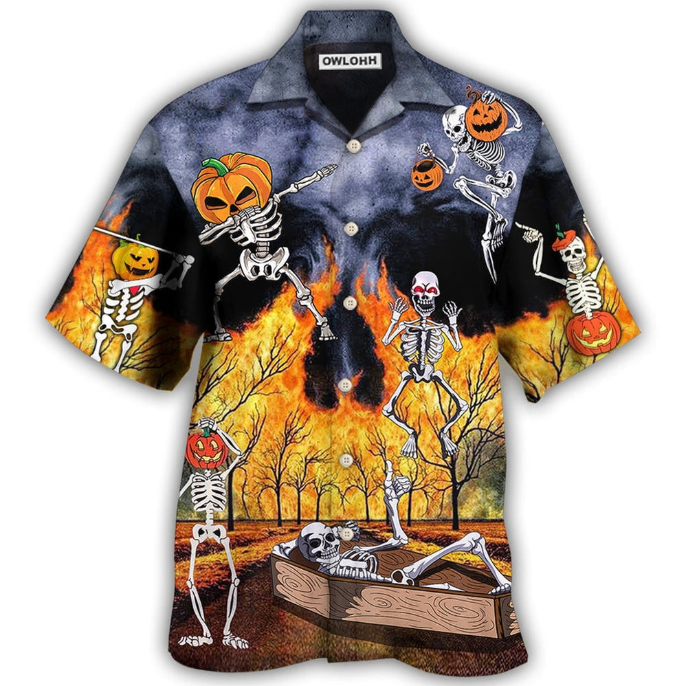 Hawaiian Shirt / Adults / S Halloween Skeleton Party Pumpkin Burning Scary - Hawaiian Shirt - Owls Matrix LTD