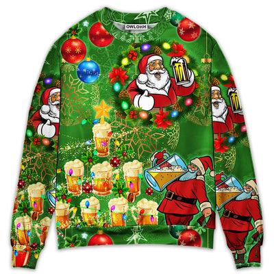 Sweater / S Christmas Funny Santa Claus Drinking Beer Happy Christmas Tree Green Light - Sweater - Ugly Christmas Sweaters - Owls Matrix LTD