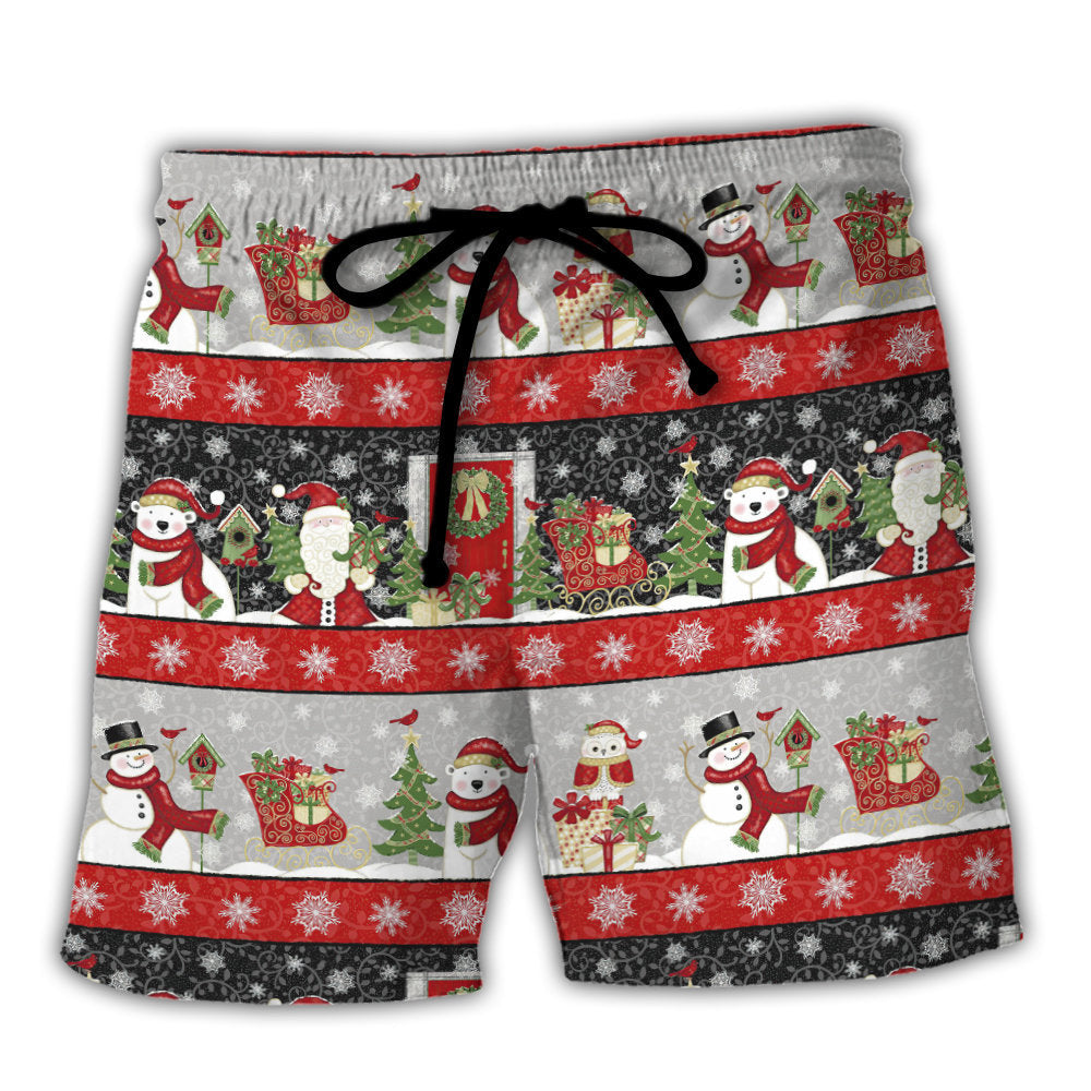 Beach Short / Adults / S Christmas Santa Claus And Snowman Happy Xmas - Beach Short - Owls Matrix LTD