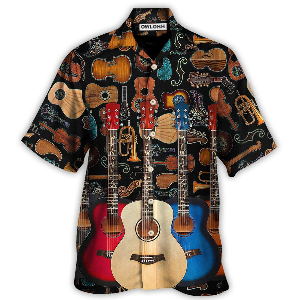 Hawaiian Shirt / Adults / S Guitar Lover Happy Life With Music - Hawaiian Shirt - Owls Matrix LTD