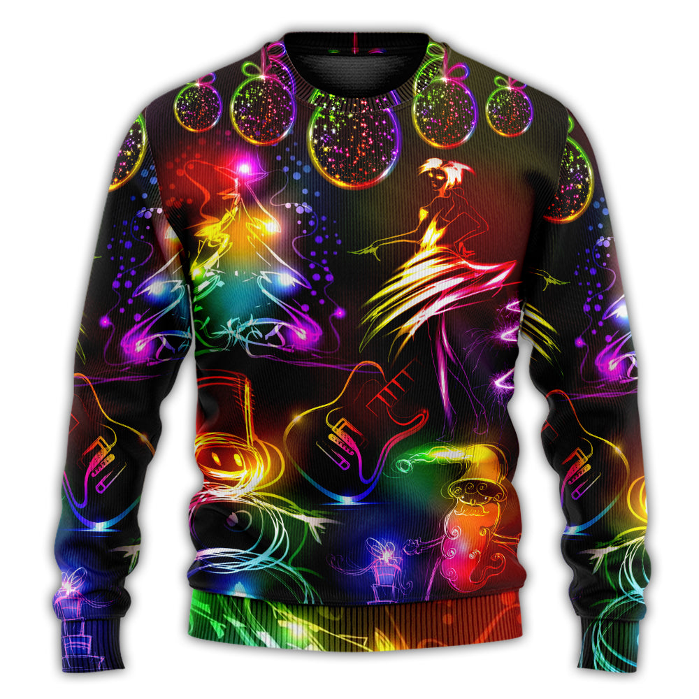 Christmas Sweater / S Christmas Dancing Santa Claus Tree Snow Man Neon Light Style - Sweater - Ugly Christmas Sweaters - Owls Matrix LTD