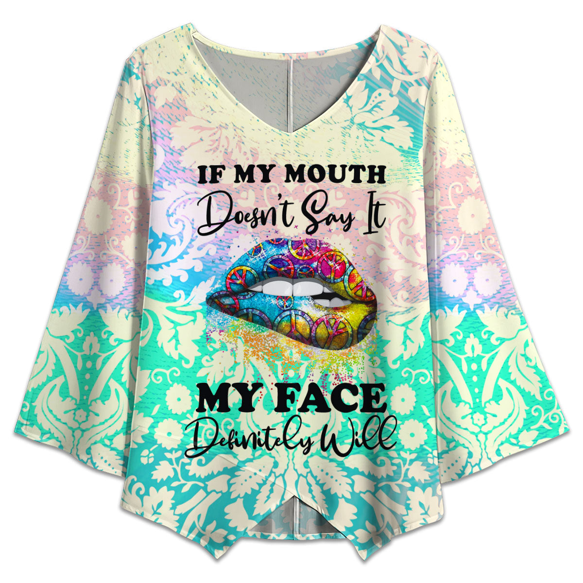 S Hippie Lips If My Mouth Doesn't Say It - V-neck T-shirt - Owls Matrix LTD