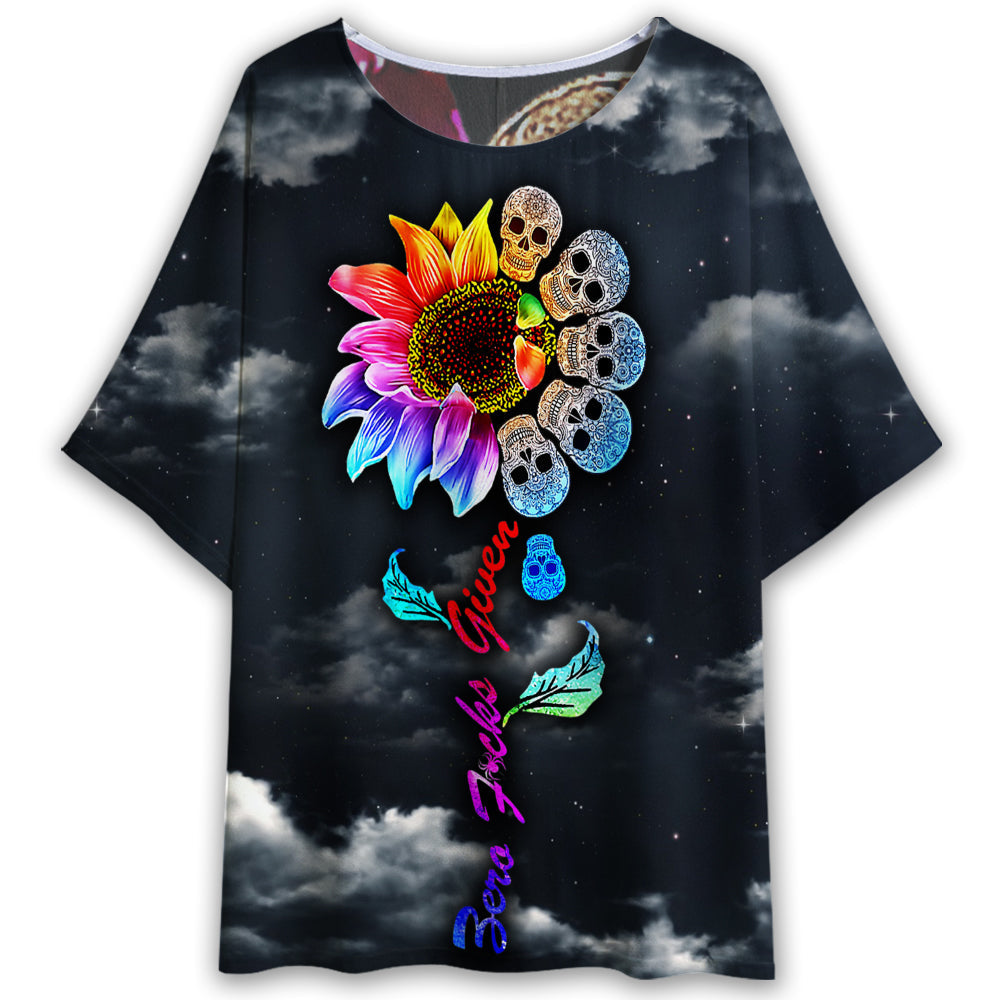 S Skull Sunflower Colorful Sky Night - Women's T-shirt With Bat Sleeve - Owls Matrix LTD