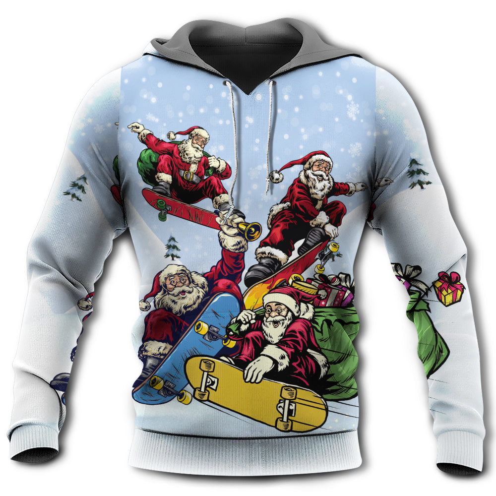 Unisex Hoodie / S Christmas Santa Skateboard Snow Day - Hoodie - Owls Matrix LTD