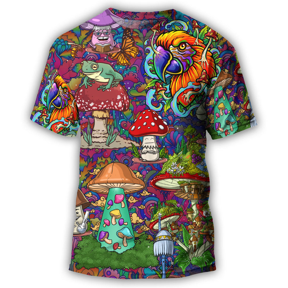 S Hippie Mushroom Peace Lover - Round Neck T-shirt - Owls Matrix LTD