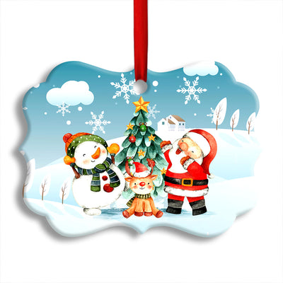 Pack 1 Christmas Santa Snowman And Deer Happy Together - Horizonal Ornament - Owls Matrix LTD