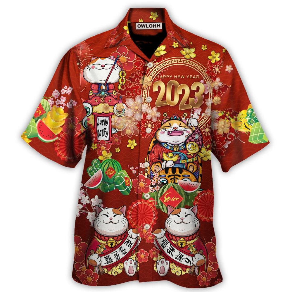 Tet Holiday Cat Happy New Year 2023 - Hawaiian Shirt - Owls Matrix LTD