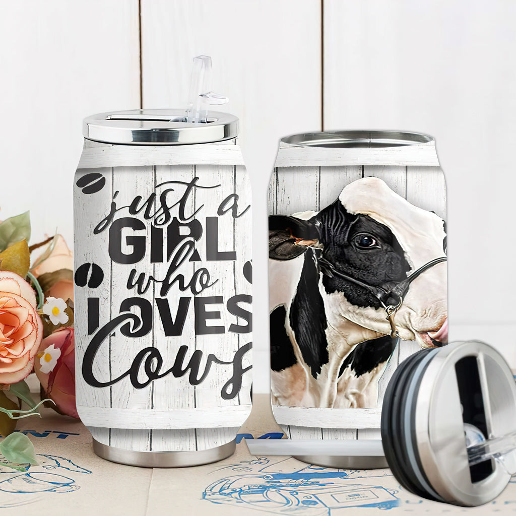 S Cow Just A Girl Who Loves Cows - Soda Can Tumbler - Owls Matrix LTD