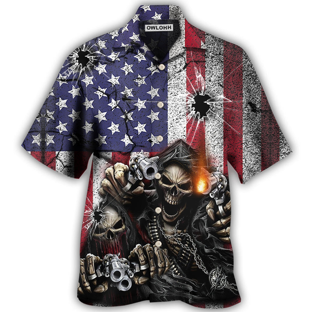 Hawaiian Shirt / Adults / S Skull Shot Gun American Flag Vintage - Hawaiian Shirt - Owls Matrix LTD