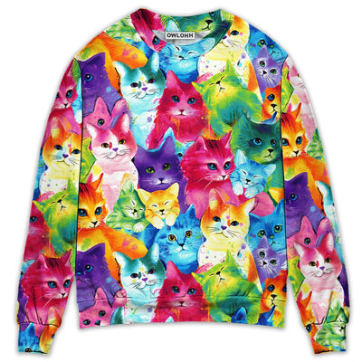Sweater / S Cat Colorful Little Cute Kitten Happy Life - Sweater - Ugly Christmas Sweaters - Owls Matrix LTD