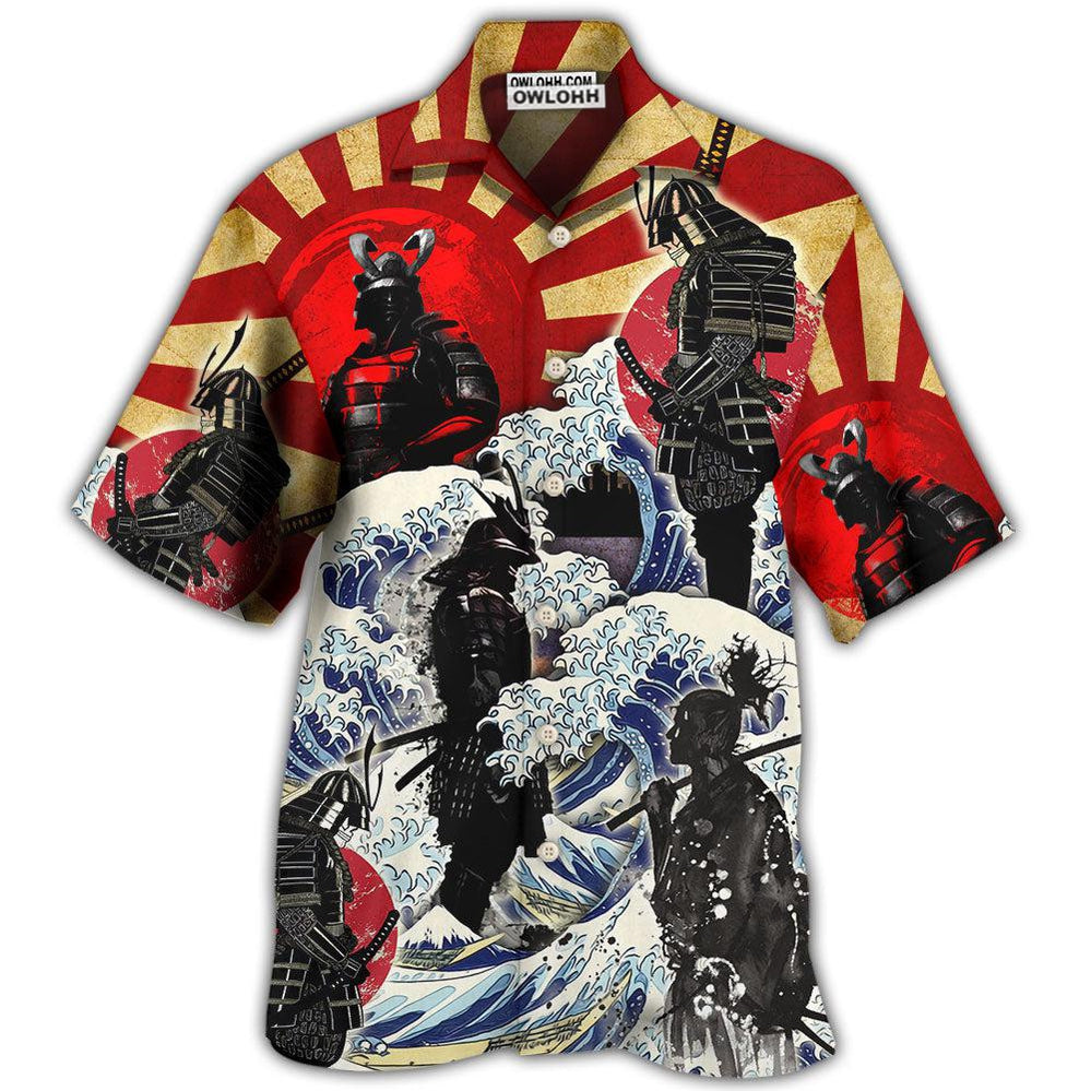 Hawaiian Shirt / Adults / S Samurai Red Sun And Wave Art - Hawaiian Shirt - Owls Matrix LTD