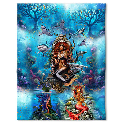 50" x 60" Mermaid Beautitul And Skull - Flannel Blanket - Owls Matrix LTD