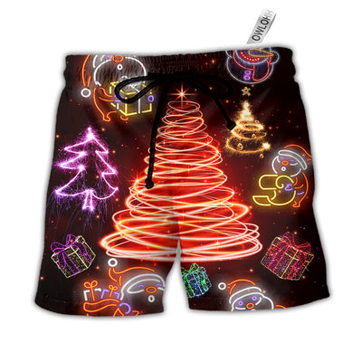 Beach Short / Adults / S Christmas Funny Santa Claus Tree Red Neon Light Style - Beach Short - Owls Matrix LTD