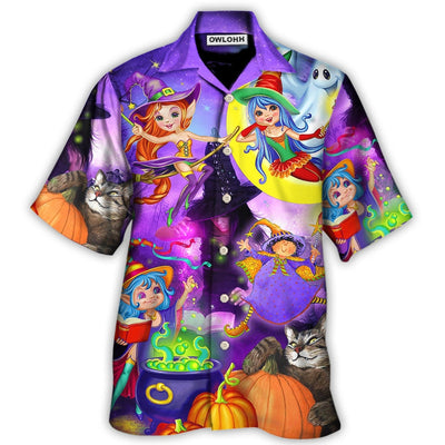 Hawaiian Shirt / Adults / S Halloween Funny Witch Ghost Cute Boo In The Magic Forest Art Style - Hawaiian Shirt - Owls Matrix LTD