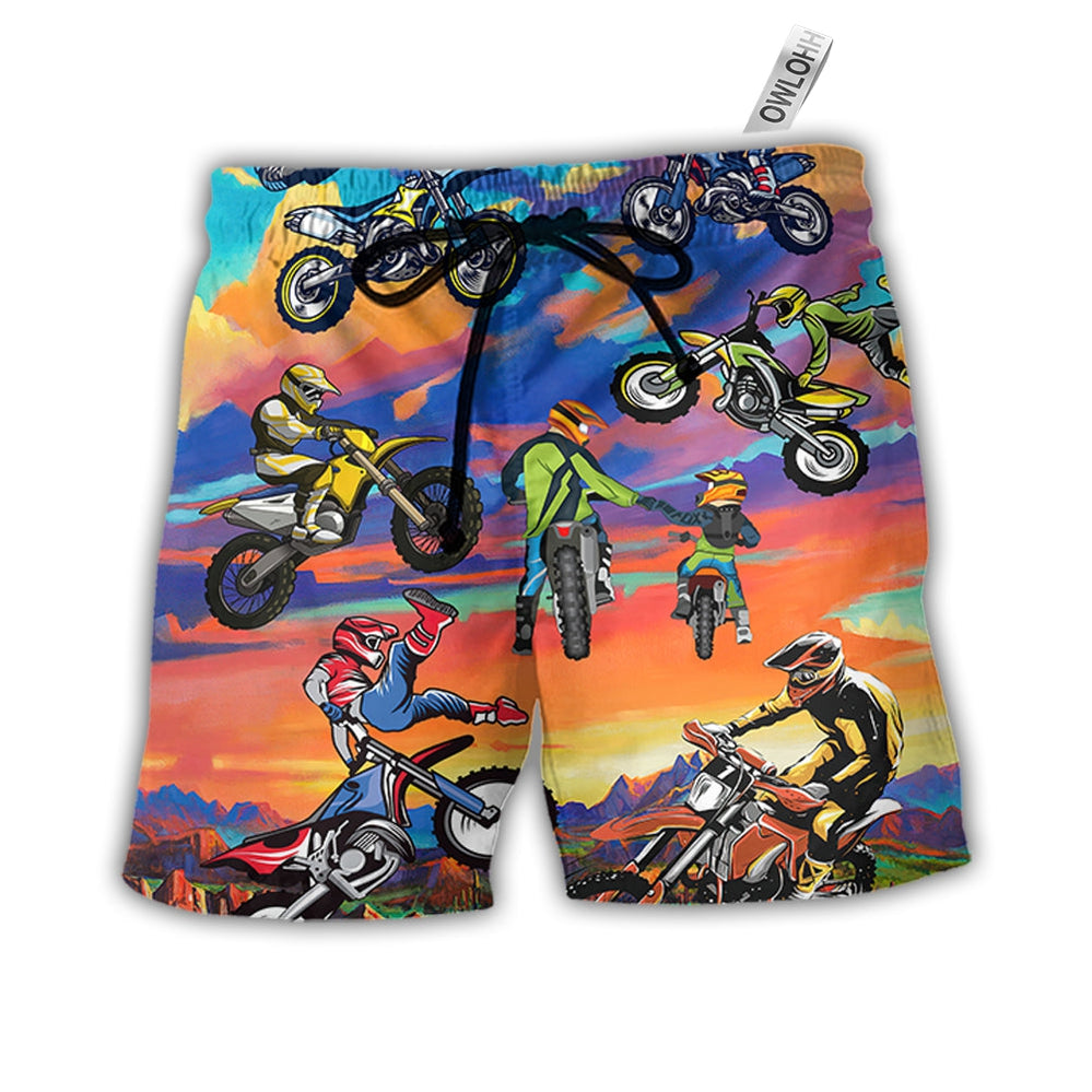 Beach Short / Adults / S Motocross Lover Motorcycle Biker Art Style - Beach Short - Owls Matrix LTD