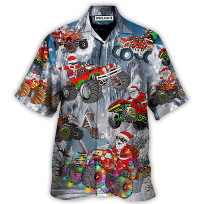 Hawaiian Shirt / Adults / S Christmas Santa Claus Riding Red Truck Snow Mountain Art Style - Hawaiian Shirt - Owls Matrix LTD