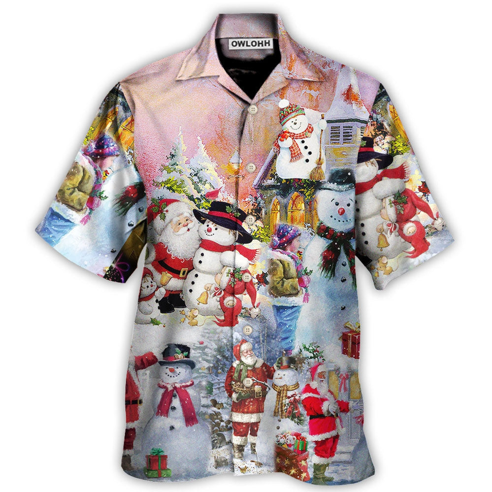 Hawaiian Shirt / Adults / S Christmas Santa And Snowman Christmas Snow Village - Hawaiian Shirt - Owls Matrix LTD