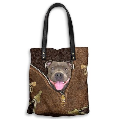 M ( "12.2 x 13.4" ) Staffordshire Bull Terrier Funny Smile - Leather Hand Bag - Owls Matrix LTD