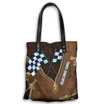M ( "12.2 x 13.4" ) Racing Checkered Waving Flag - Leather Hand Bag - Owls Matrix LTD