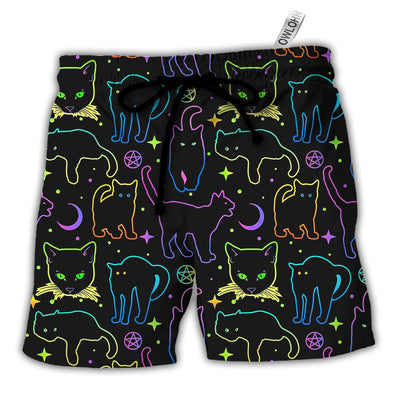 Beach Short / Adults / S Cat Neon Colorful Playing With Kitten Magical - Beach Short - Owls Matrix LTD