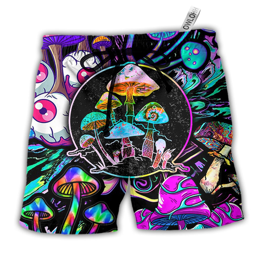 Beach Short / Adults / S Hippie Mushroom Colorful Neon Light Cool Style - Beach Short - Owls Matrix LTD
