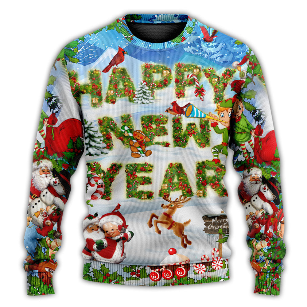Christmas Sweater / S Christmas Happy New Year Snow - Sweater - Ugly Christmas Sweaters - Owls Matrix LTD