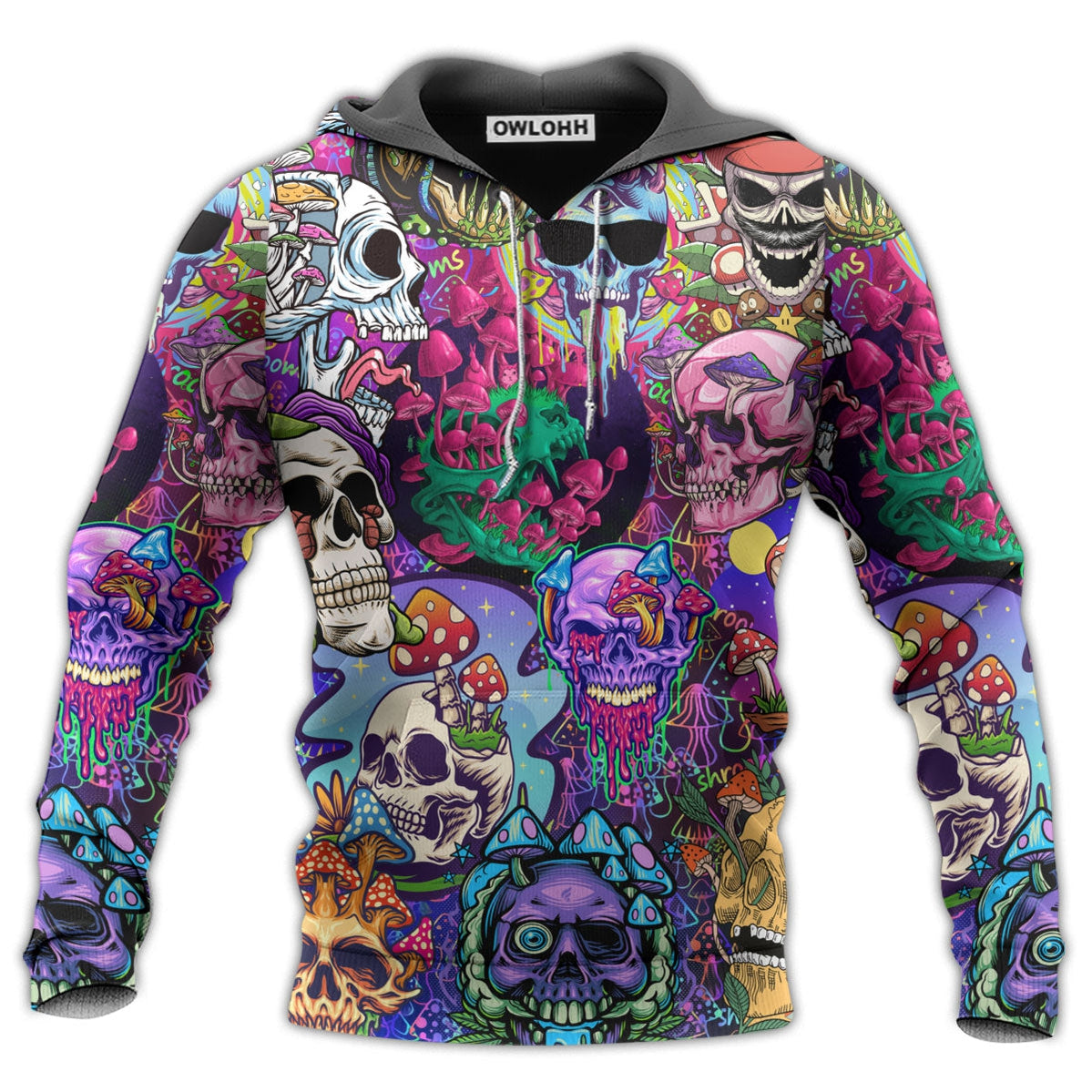 Unisex Hoodie / S Hippie Mushroom And Skull Colorful Art - Hoodie - Owls Matrix LTD