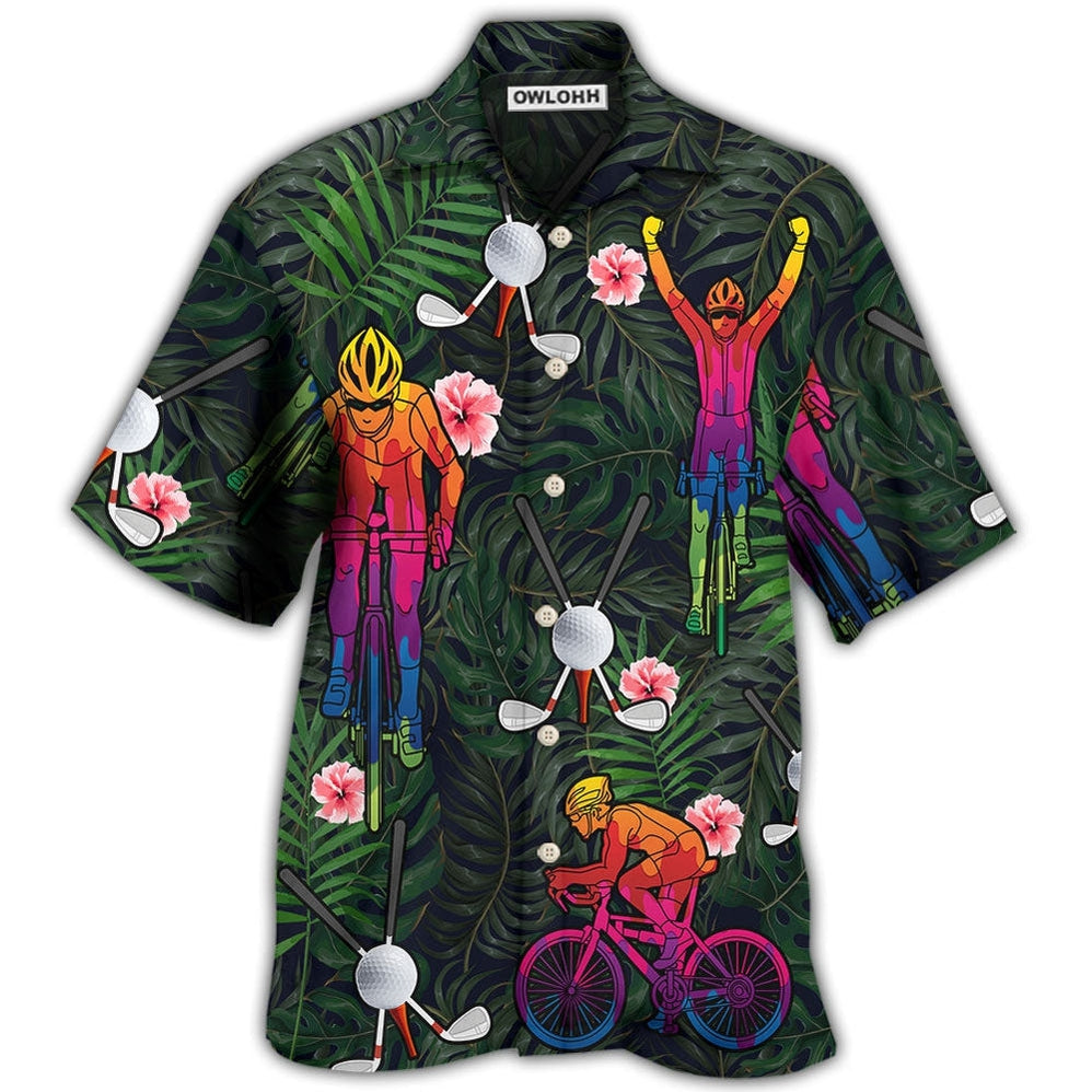Hawaiian Shirt / Adults / S Golf I Like Golf And Cycling - Hawaiian Shirt - Owls Matrix LTD