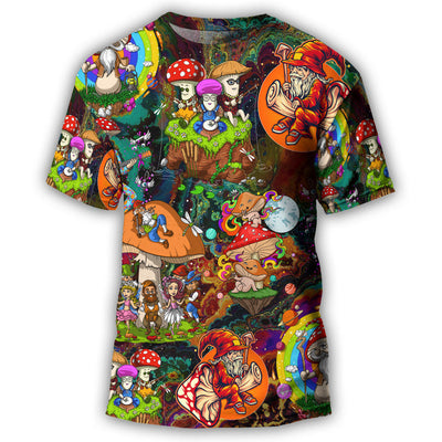 S Hippie Mushroom Trippy Colorful Lover - Round Neck T-shirt - Owls Matrix LTD