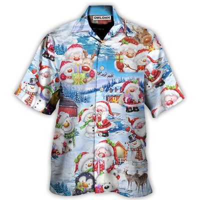 Hawaiian Shirt / Adults / S Christmas Santa And Snowman Christmas Holiday - Hawaiian Shirt - Owls Matrix LTD