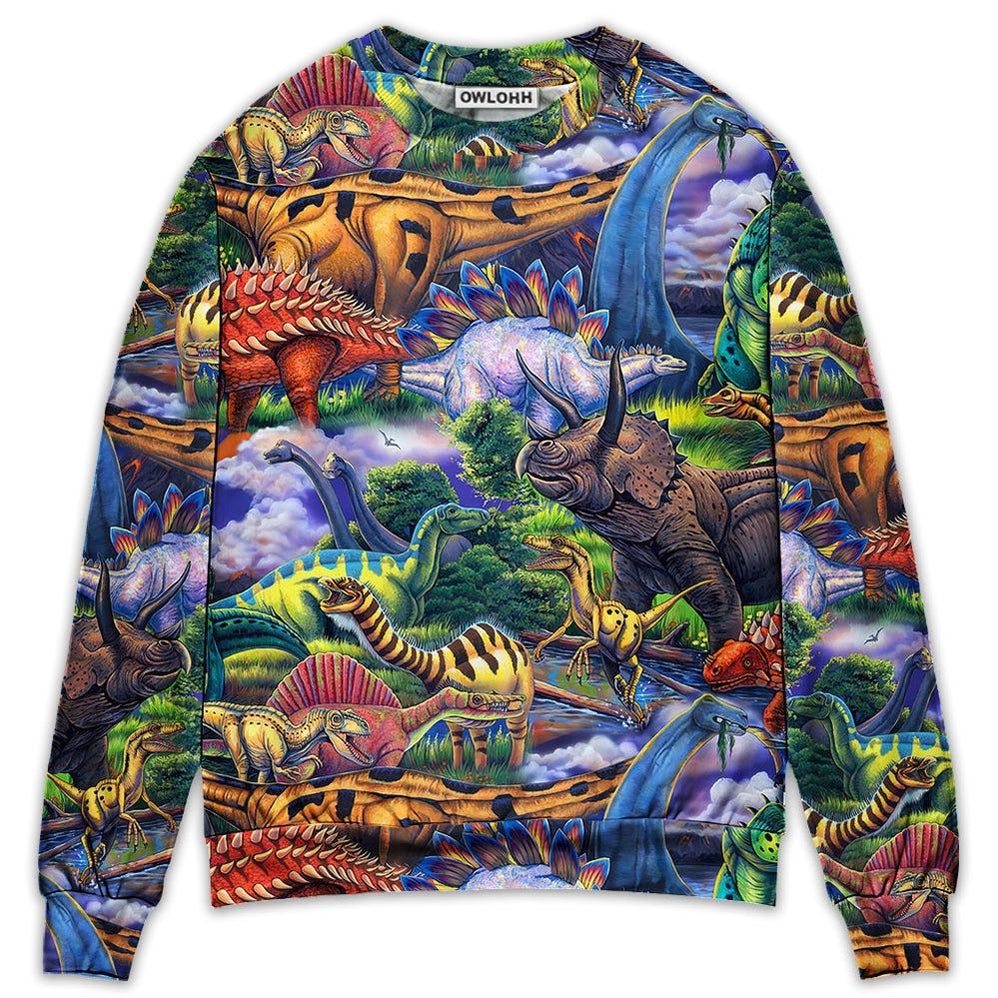 Sweater / S Dinosaur Art Coloful Style - Sweater - Ugly Christmas Sweaters - Owls Matrix LTD